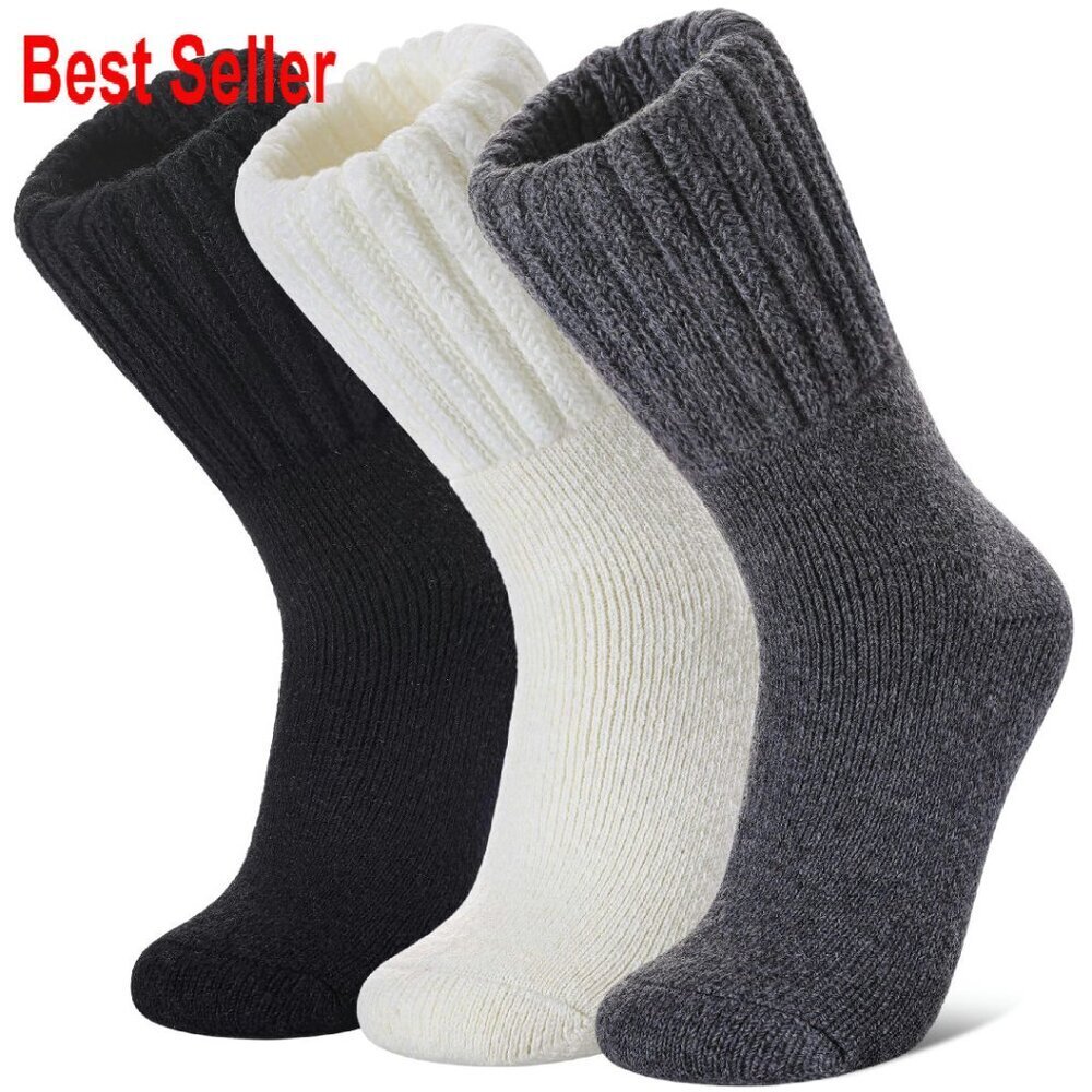 Winter Warm Thermal Hiking Crew Socks Cozy Thick Boot Socks 3 Pairs